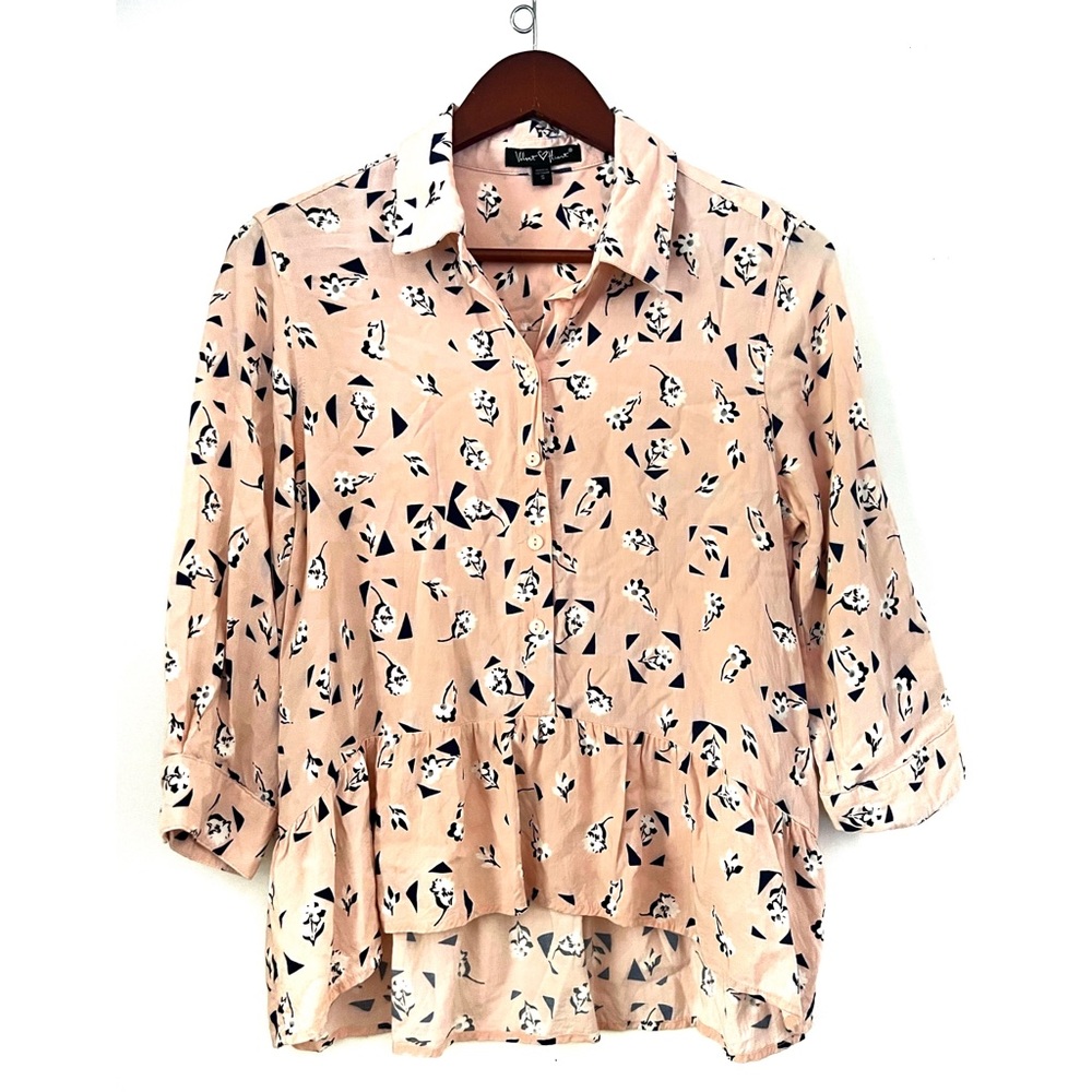 Velvet Heart high low peach button up shirt size small